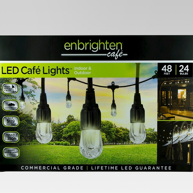 24ct Classic Caf Outdoor String Lights Integrated Led Bulb Black Wire Enbrighten