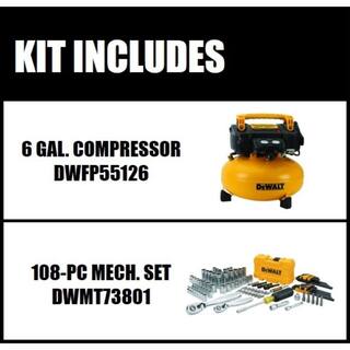 DW 6 Gal. 165 PSI Electric Pancake Air Compressor and 14 in. x 38 in. Drive Chrome Mechanics Tool Set (108 Piece) DWFP55126W3801