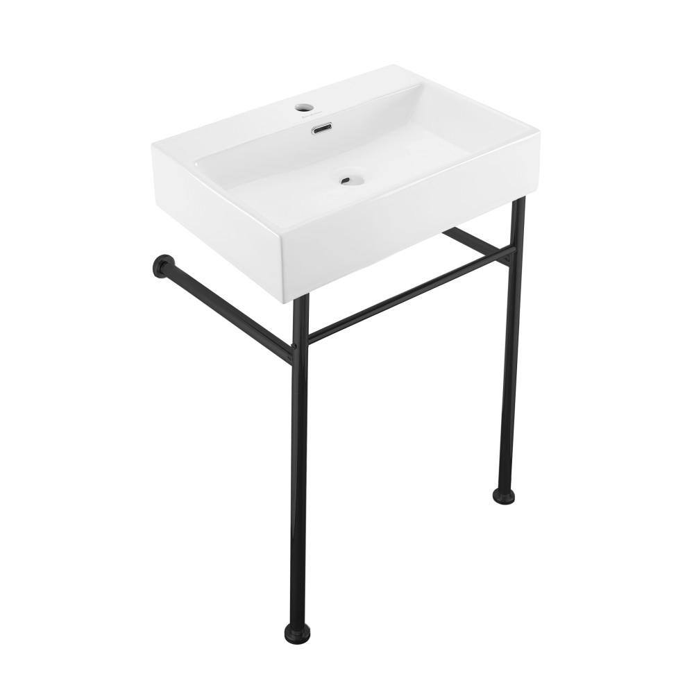 Swiss Madison Claire 24 in. Console Sink White Basin Black Legs SM-CS771