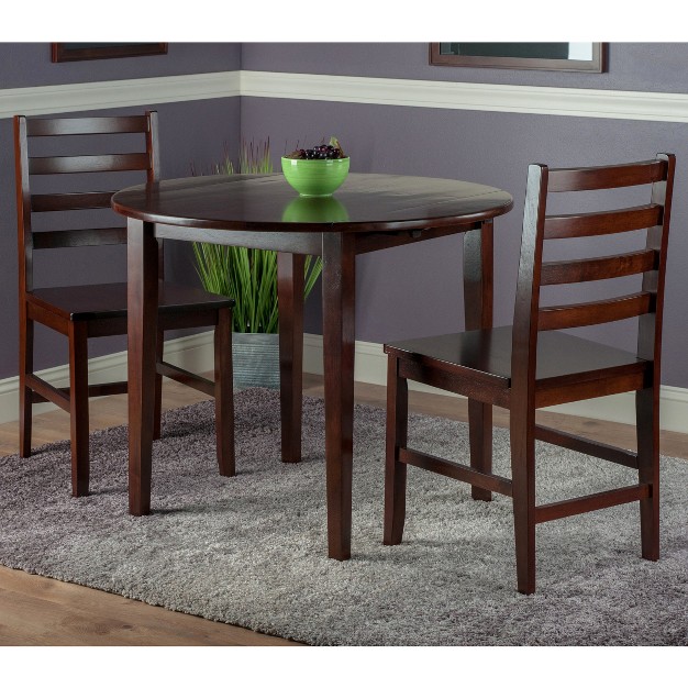 3pc Homesessentials Drop Leaf Dining Set With 2 Ladderback Chairs Walnut