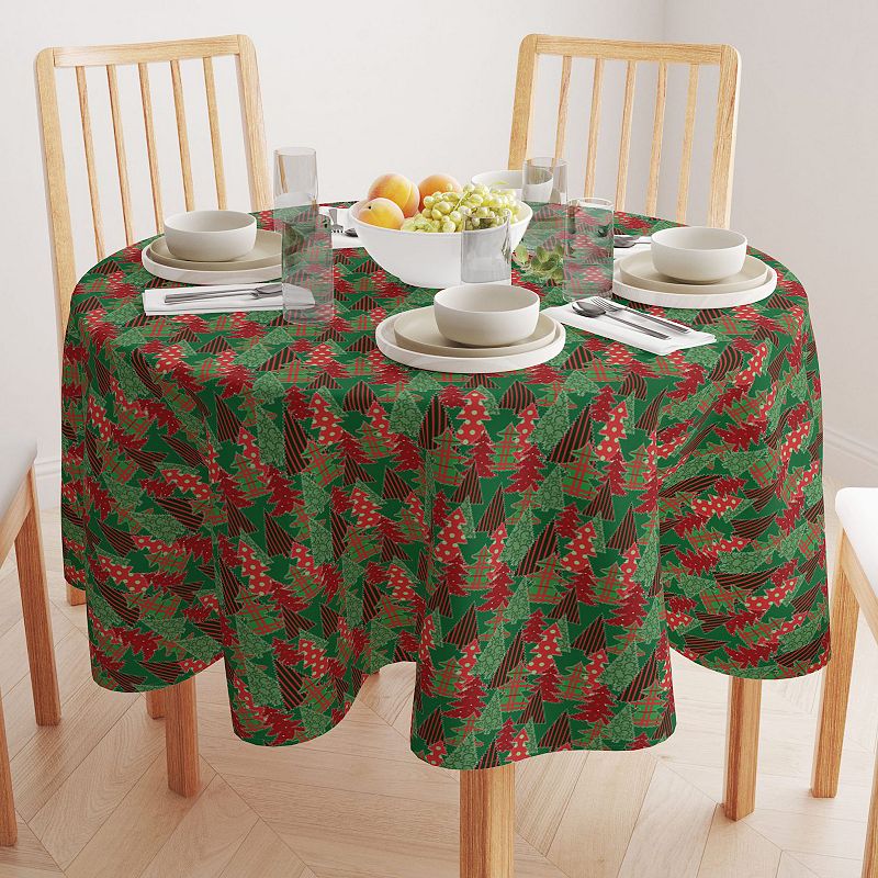 Round Tablecloth， 100% Polyester， 90 Round， Christmas Tree Patchwork