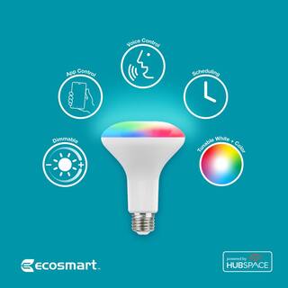 EcoSmart 65-Watt Equivalent Smart BR30 Color Changing CEC LED Light Bulb with Voice Control (1-Bulb) Powered by Hubspace 11BR3065WRGBWH1