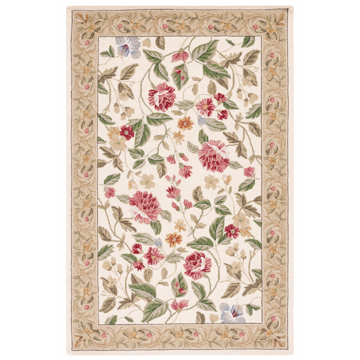 SAFAVIEH Chelsea Bosworth Floral Wool Area Rug, Ivory/Beige, 18 x 26