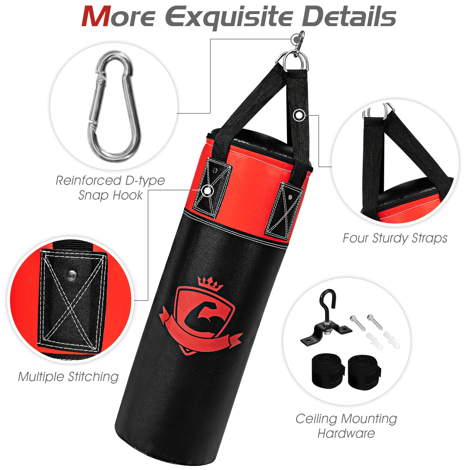 Costzon Kids Hanging Punching Bag Set, 6 PCS Filled 4-Tier PVC Boxing Set