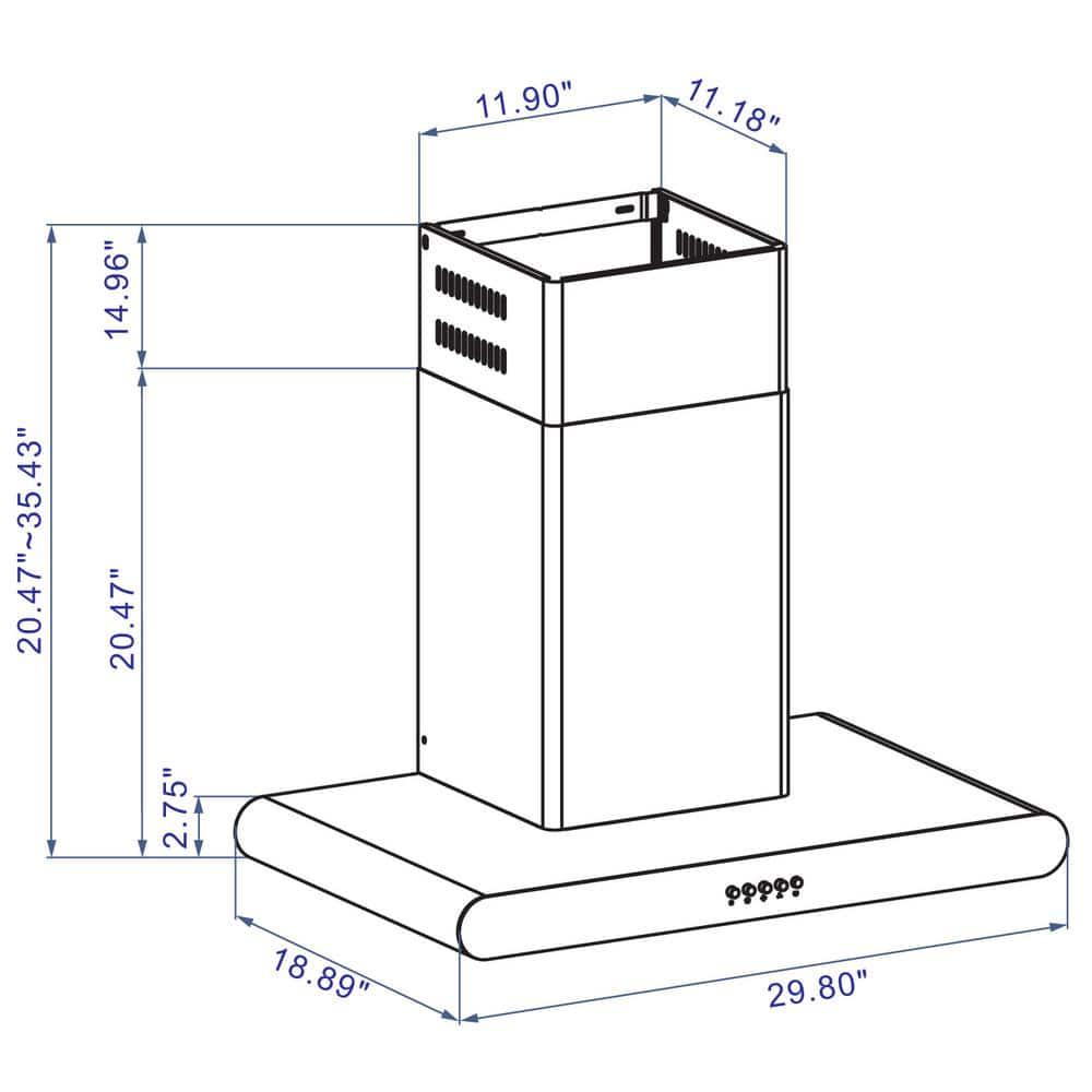 Winflo 30 in Convertible Wall Mount Range Hood in Stainless Steel with Stainless Steel Baffle Filters and Push Button