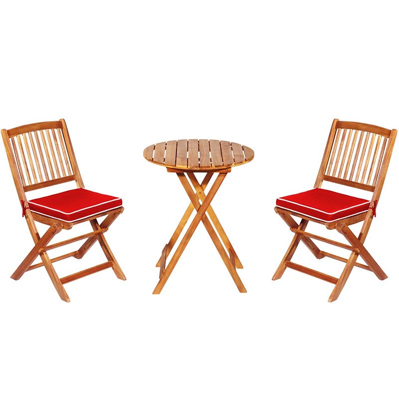 3 Pieces Patio Folding Bistro Set with Padded Cushion and Round Coffee Table