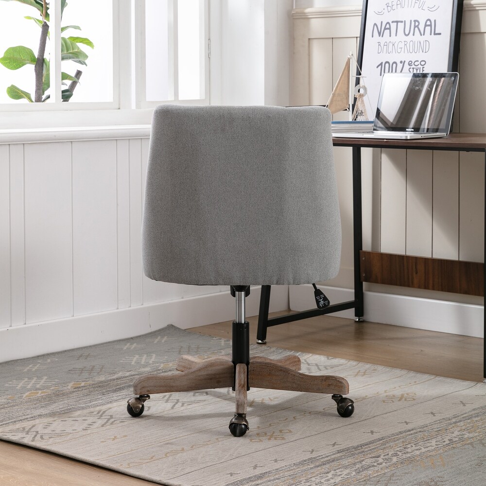 Linen Rotate Office Chair Adjustable Accent Chair with Lumbar Support