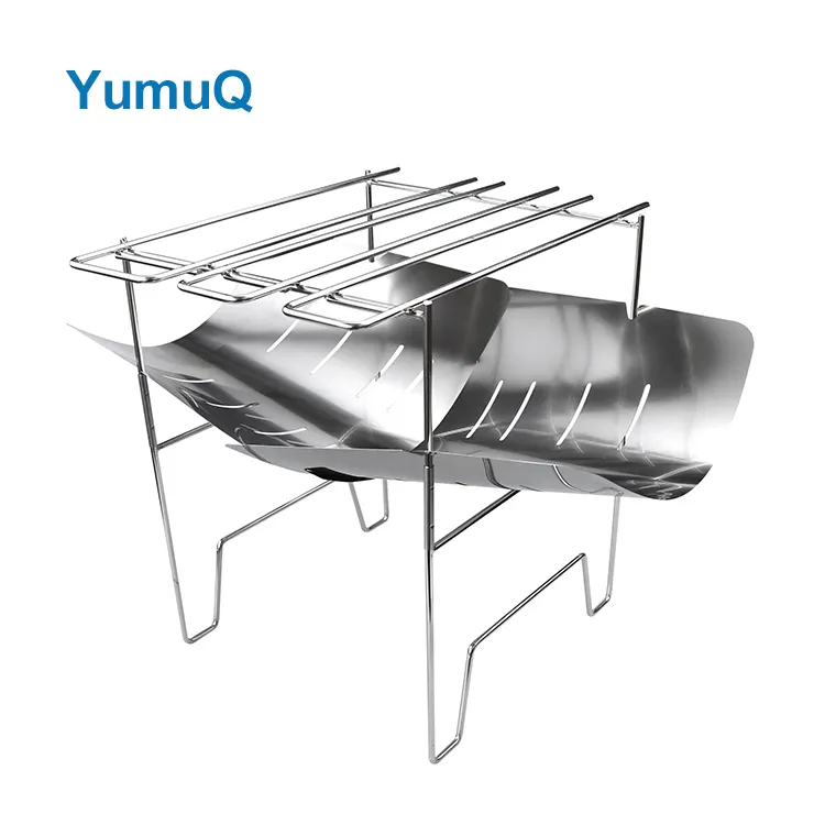 YumuQ 38.5cm Stainless Steel Portable Foldable Wood Outdoor Camping Stove With Iron Grill For Home Hiking Travel