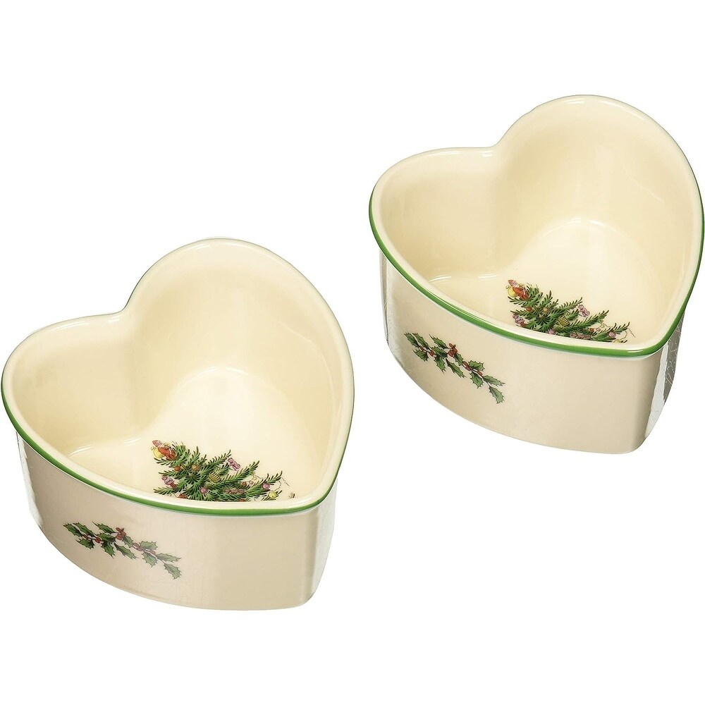 Spode Christmas Tree Heart Shaped Scalloped Ramekins   3.5 Inch