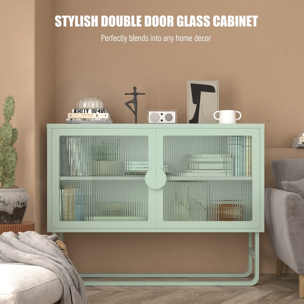 U Shaped Leg Anti Tip Dust Free Enclosed Sideboard Cabinet with Glass Doors