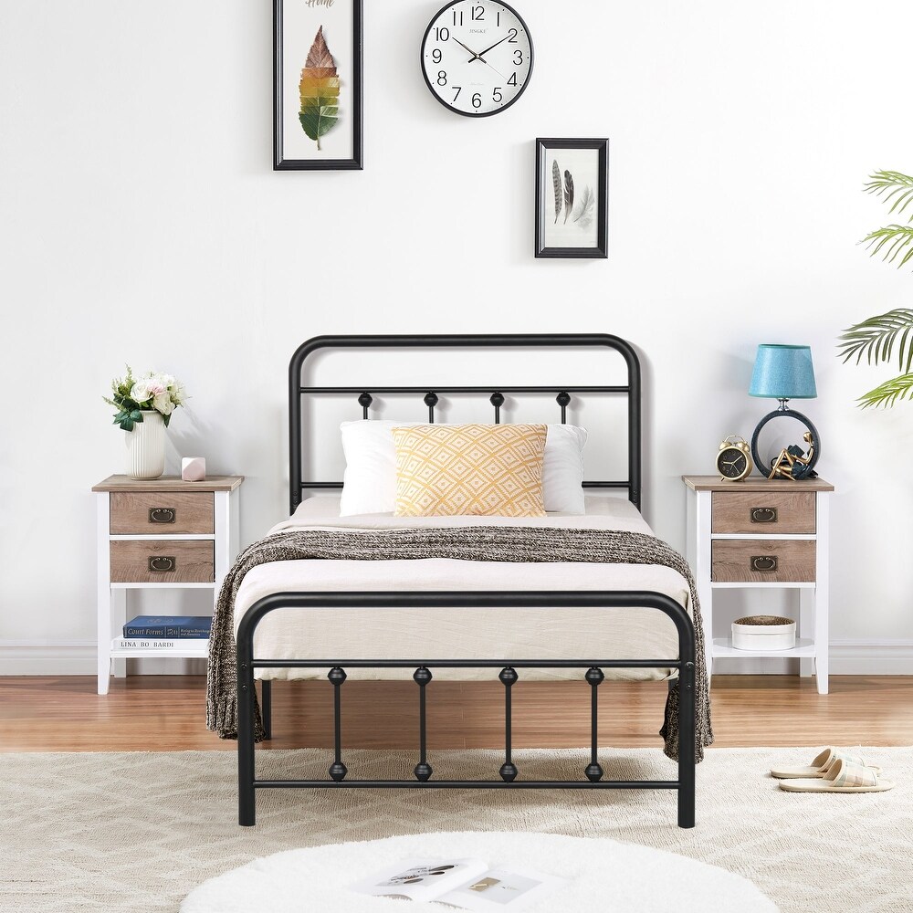 Taomika Bedroom Set Black Bed Frame and 2 Drawer Nightstand Set of 2