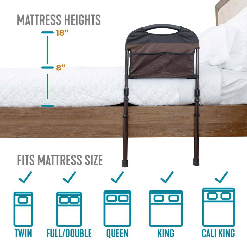 Stander 19 in. Stable Bed Rail with Adjustable Support Legs and Organizer Pouch in Brown 5800