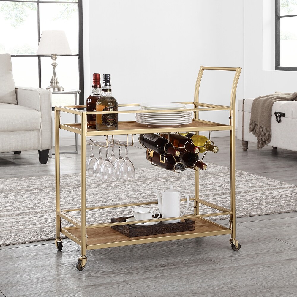 FirsTime   Co. Francesca Bar Cart  Metal Frame  Wood/Glass Top