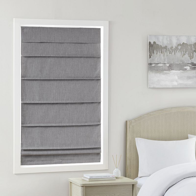 Madison Park Leo Faux Linen Textured Blackout Cordless Roman Shade