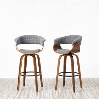 Glitzhome Mid-Century Modern Walnut Swivel Bar Stool (Set of 2) 2000900008