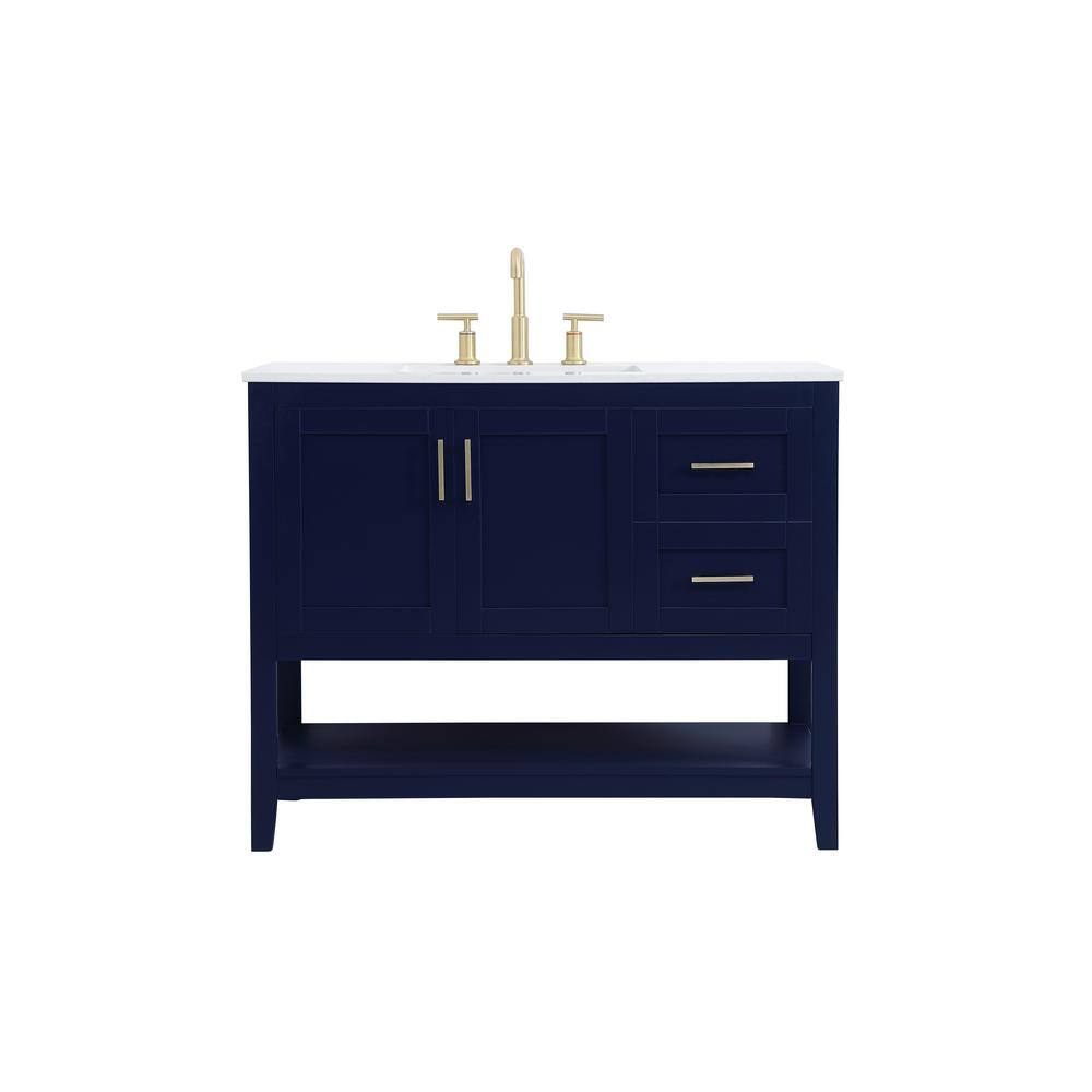 Timeless Home 42 in. W x 22 in. D x 34 in. H Single Bathroom Vanity in Blue with Calacatta Quartz TH32042Blue