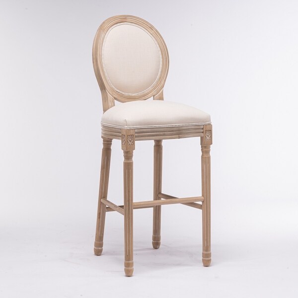 2Pcs Linen Upholstered Barstools with Wooden Legs and Backrest