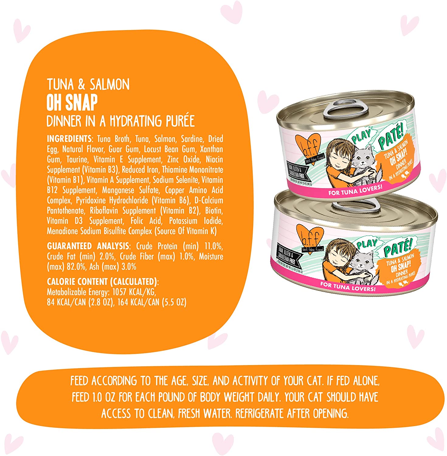 Weruva Wet Cat Food B.F.F. Play - Best Feline Friend Paté Lovers， Aw Yeah!， Tuna and Salmon Oh Snap! with Tuna and Salmon， 2.8oz Can (Pack of 12)