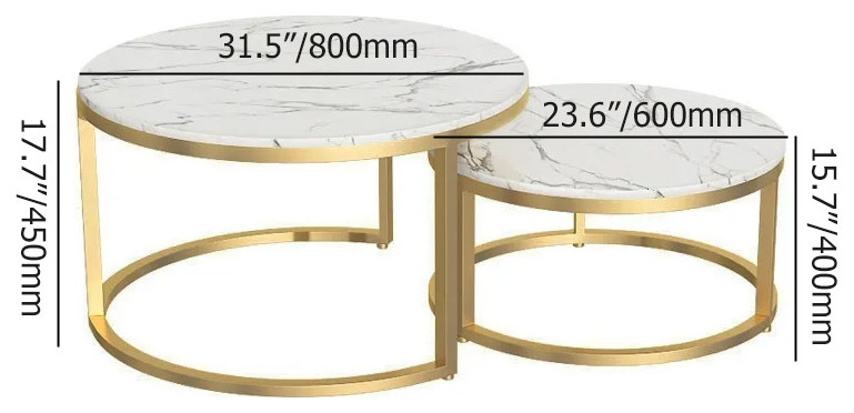 Modern Round Coffee Table Gold Metal  ampWhite Marble Accent Table with Set of 2   Contemporary   Coffee Table Sets   by Homary International Limited  Houzz