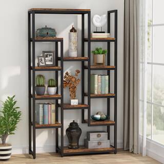 BYBLIGHT Eulas 70.9 in. Brown Wood 12-Shelf Modern Tall Etagere Bookcase 6-Tier Display Shelves Book Storage Organizer BB-K0055GX