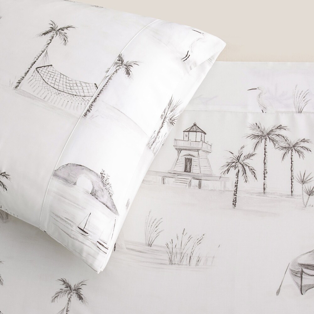 HiEnd Accents 100% Lyocell Seaside Watercolor Toile Sheet Set  4PC