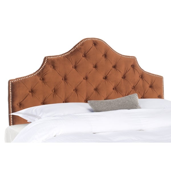 SAFAVIEH Arebelle Chocolate Velvet Upholstered Tufted Headboard - Silver Nailhead (Queen) - - 11551763