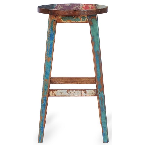 Chic Teak Marina Del Rey Round Recycled Teak Wood Boat Barstool