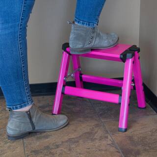 AmeriHome 1-Step Aluminum Folding Stool with 330 lbs. Load Capacity in Neon Pink (2-Pack) 804751