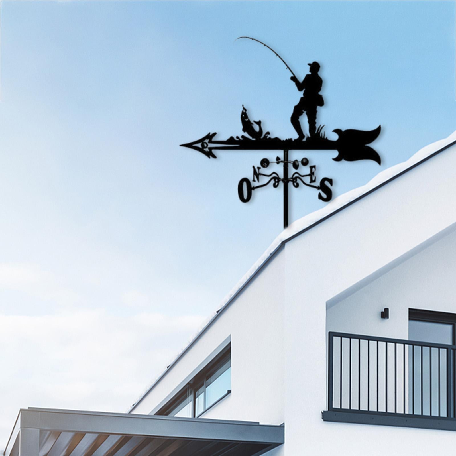 Black Weathervane Outdoor Wind Direction Indicator Farm Scene Stake Barn Yard Angler