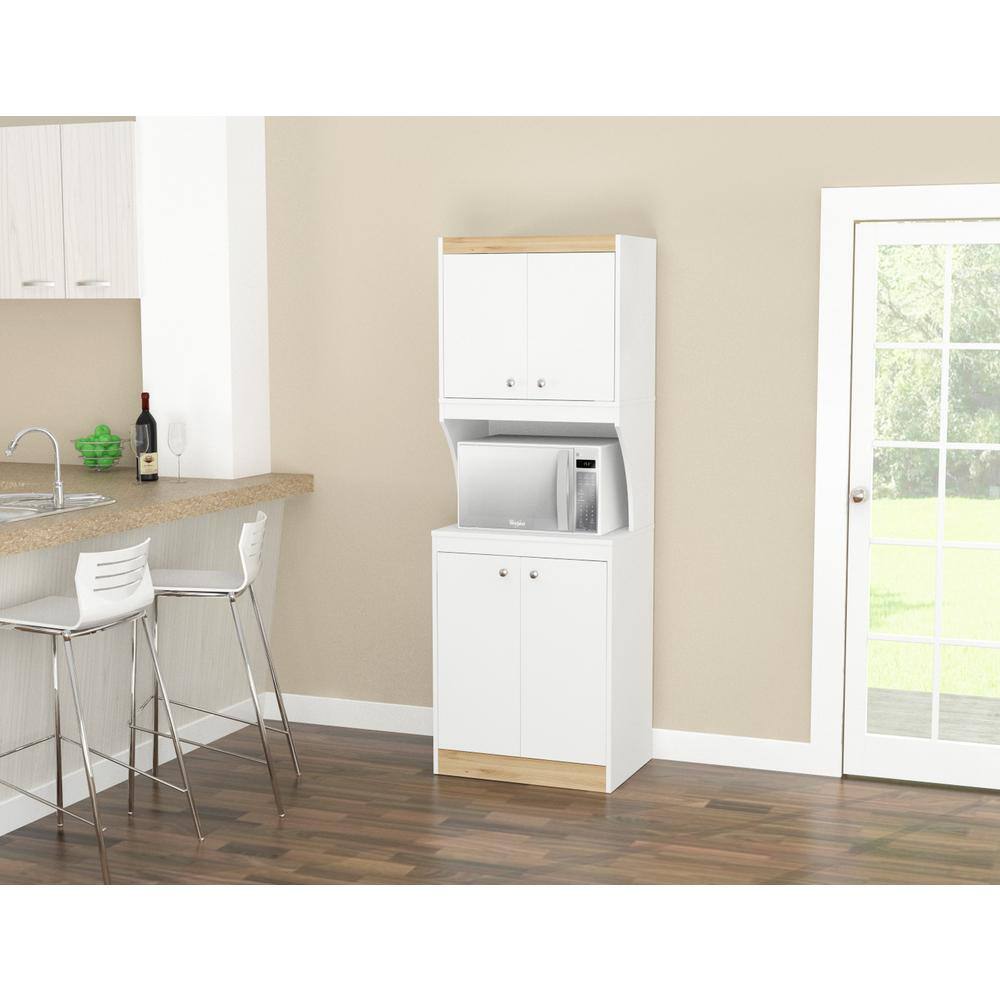 inval america LLC Galley Ready to Assemble 23.6 in. W x 16.9 in. D x 67 in. H Microwave Storage Utility Cabinet in White and Vienes Oak AL-3513