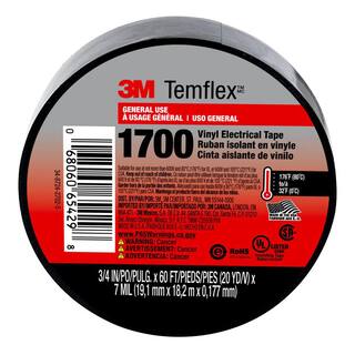 3M Temflex 34 in. x 60 ft. 1700 Electrical Tape Black 1700-1PK-BB40