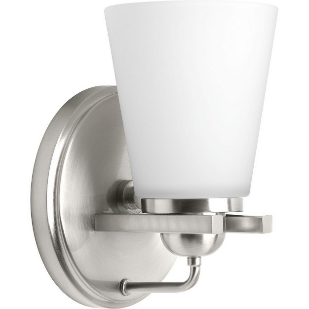 Progress Lighting Flight 1 light Wall Sconce Brushed Nickel Etched Glass Shade