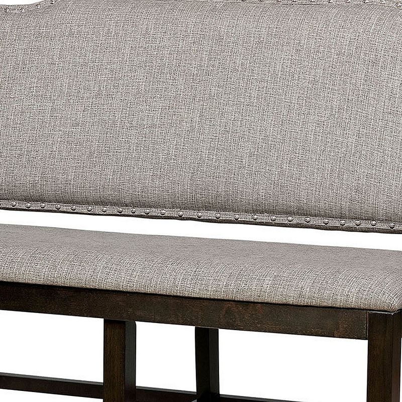 Fabric Upholstered Wooden Counter Height Bench， Gray and Brown