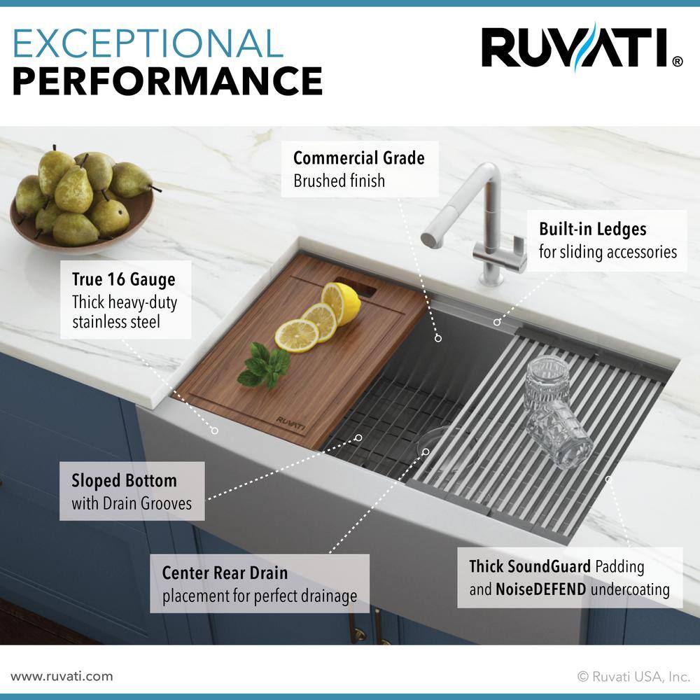 Ruvati 16-Gauge Stainless Steel 33 in. Single Bowl Farmhouse Apron Workstation Kitchen Sink RVH9200