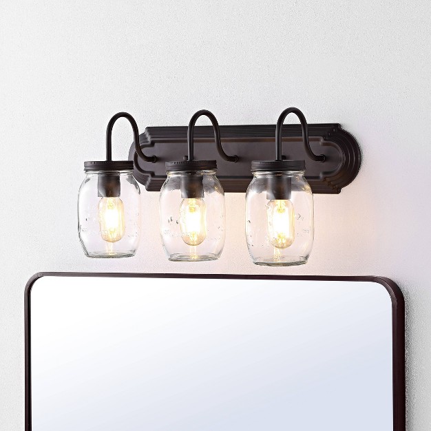 Led 3 light Gaines Industrial Iron Mason Jar Wall Sconce Oil Rubbed Bronze clear Jonathan Y