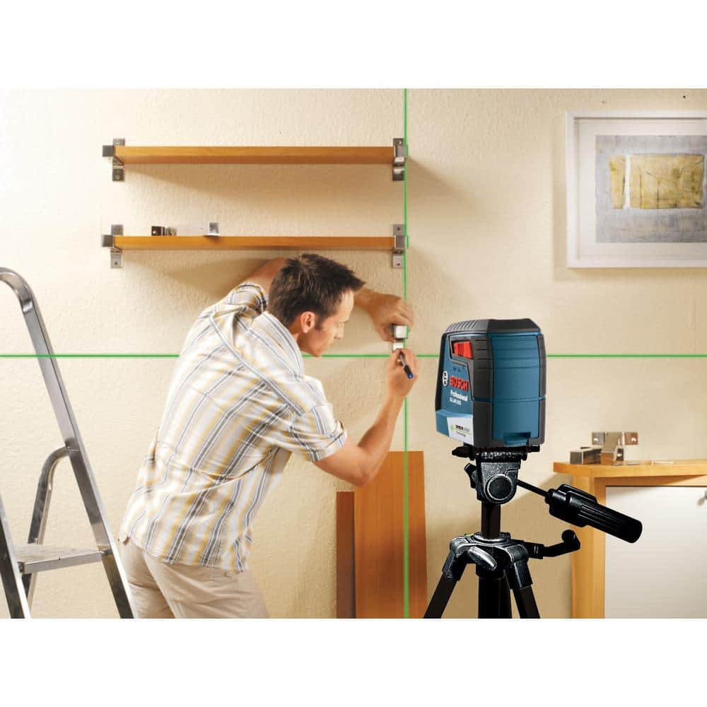 Bosch 40 ft. Green Cross Line Laser Level Self Leveling with VisiMax Technology, 360 Degree Mounting Device and Carrying Pouch GLL 40-20 G