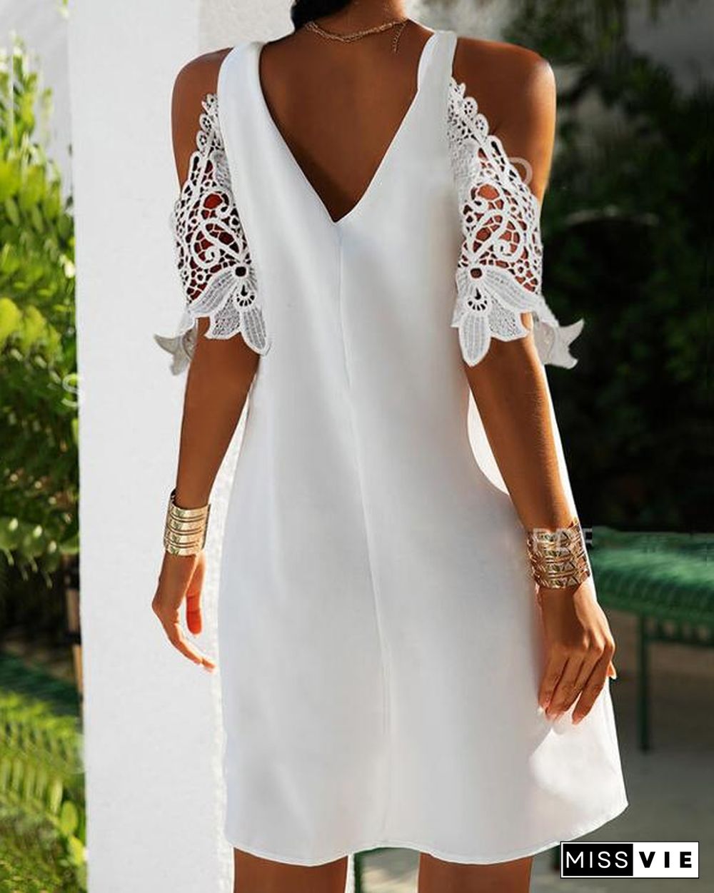 Lace Off Shoulder Chiffon Dress