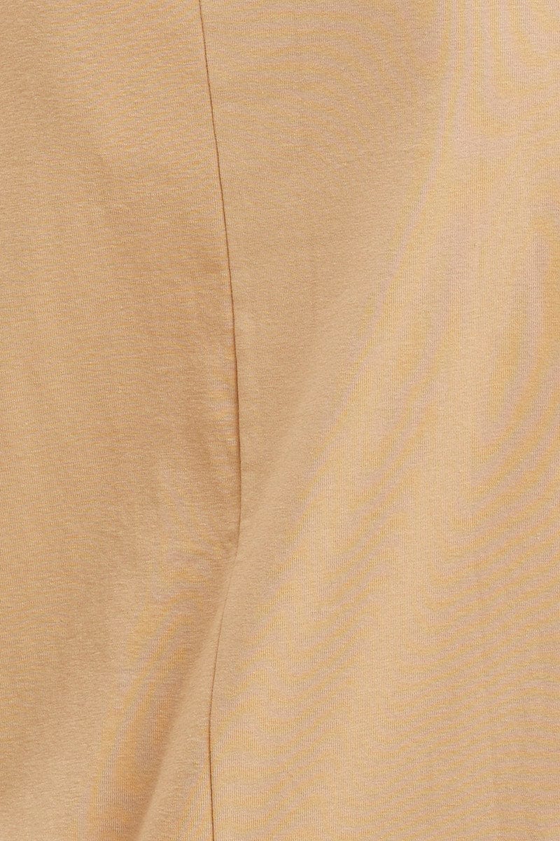 Beige Pocket Tee Scoop Neck Cotton Stretch Short Sleeve