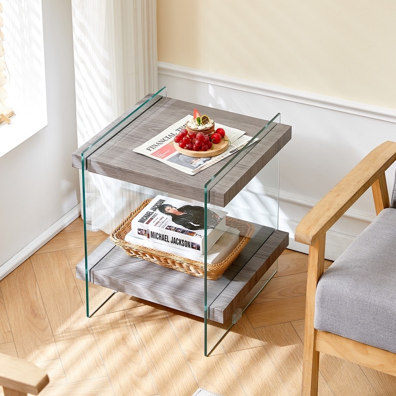 Modern nightstand end table with Sleek and Sturdy Tempered Glass Leg