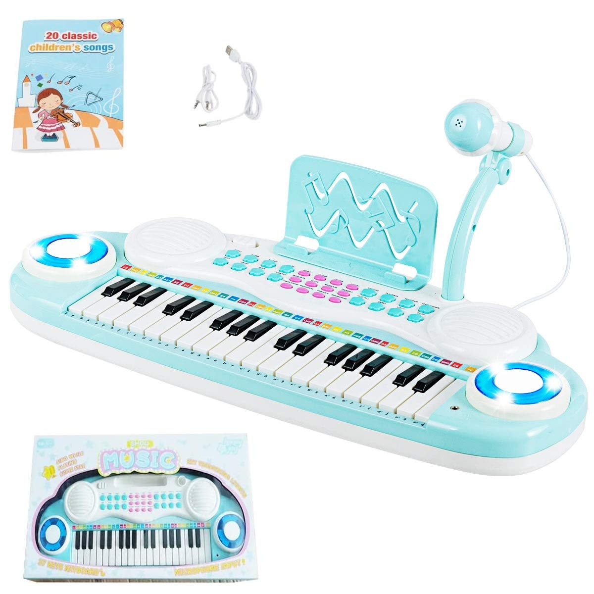 Costzon 37 Keys Electronic Keyboard Piano for Kids, Portable Musical Keyboard with Rhythm Light