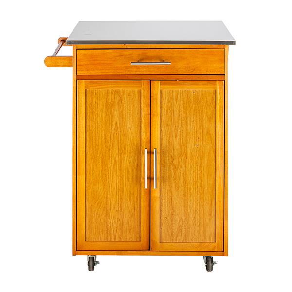 Wulawindy Moveable Kitchen Cart with Stainless Steel Table Top and One Drawer and One Cabinet Sapele