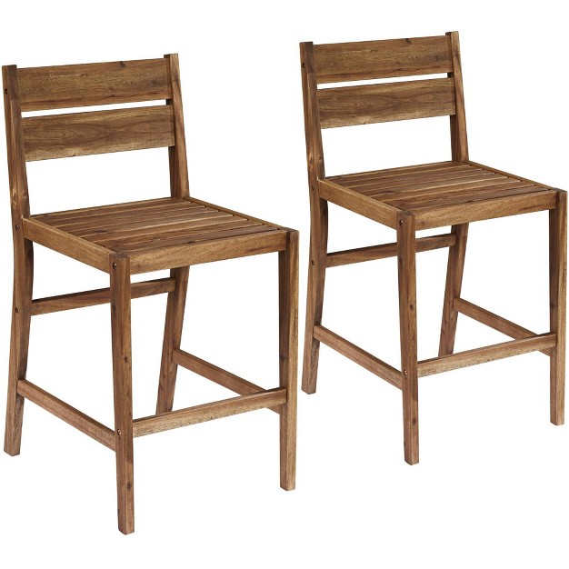 Set Of 2 High Farmhouse Rustic With Ladder Backrest Footrest For Kitchen Counter Island Patio Garden