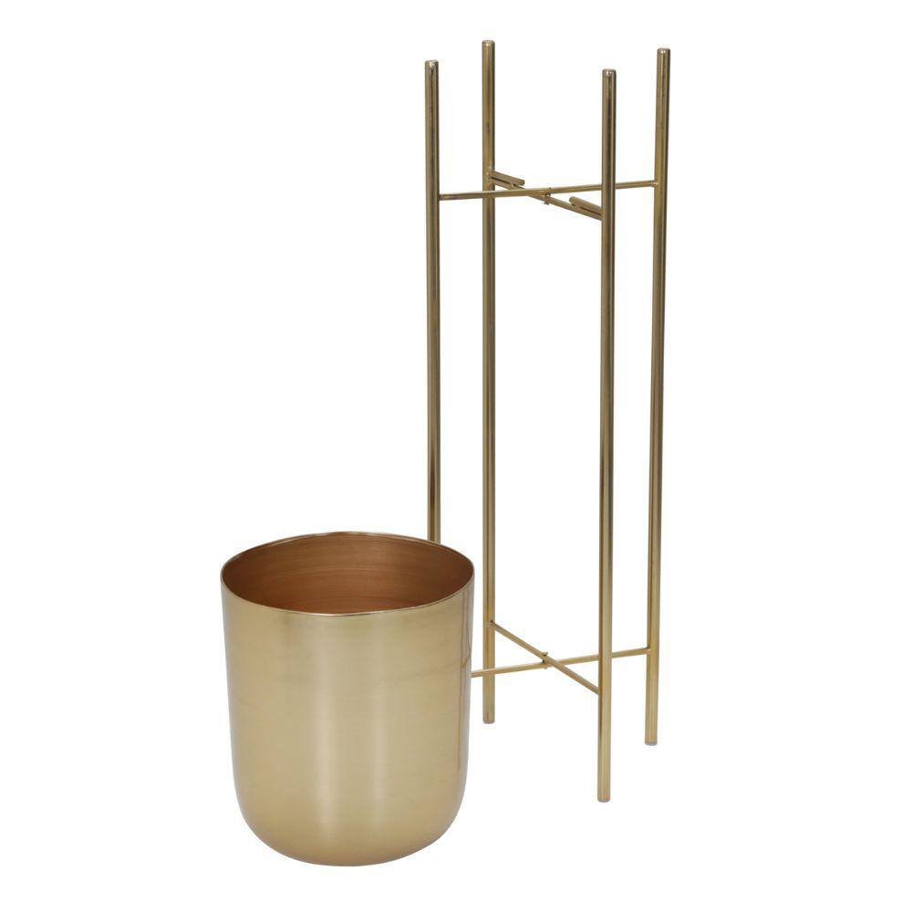 Benjara 40 in. H x 11 in. W Gold Metal Frame Glass Shape Planter with X Design at Bottom (Set of 3) BM217148