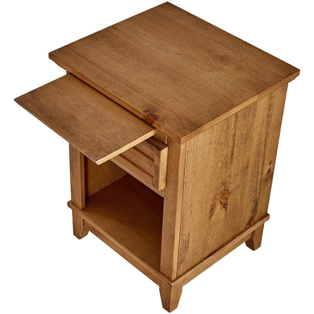 Rustic Wood Nightstand/End Table with Drawer  and Pull Out Tray/End Table for Bedroom Open Cabinet Storage Home Furniture