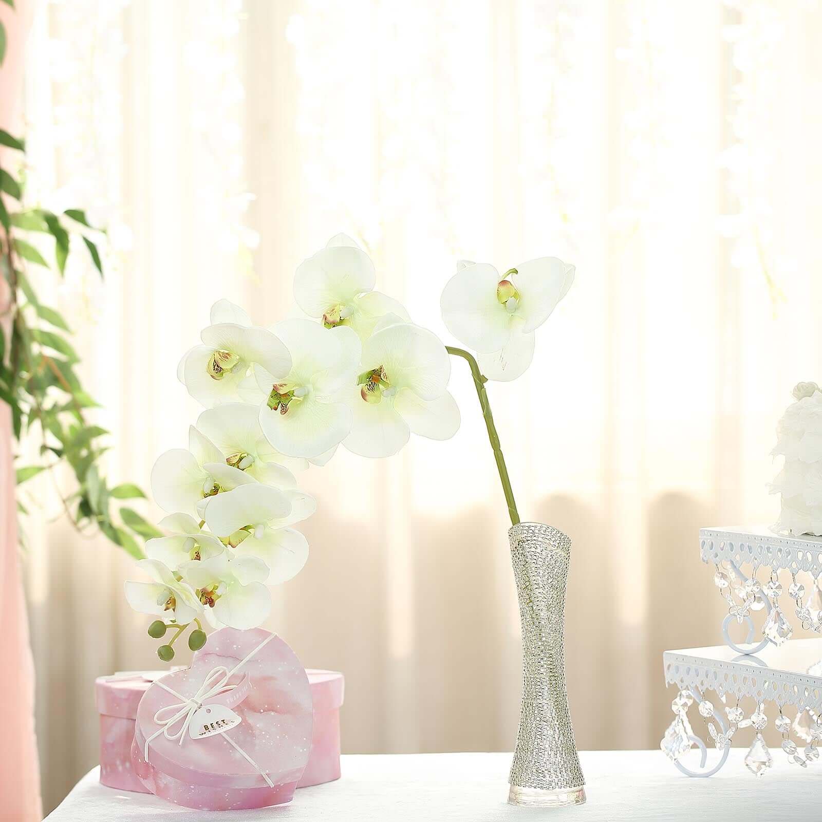 2 Stems Cream Artificial Silk Orchid Flower Bouquets 40