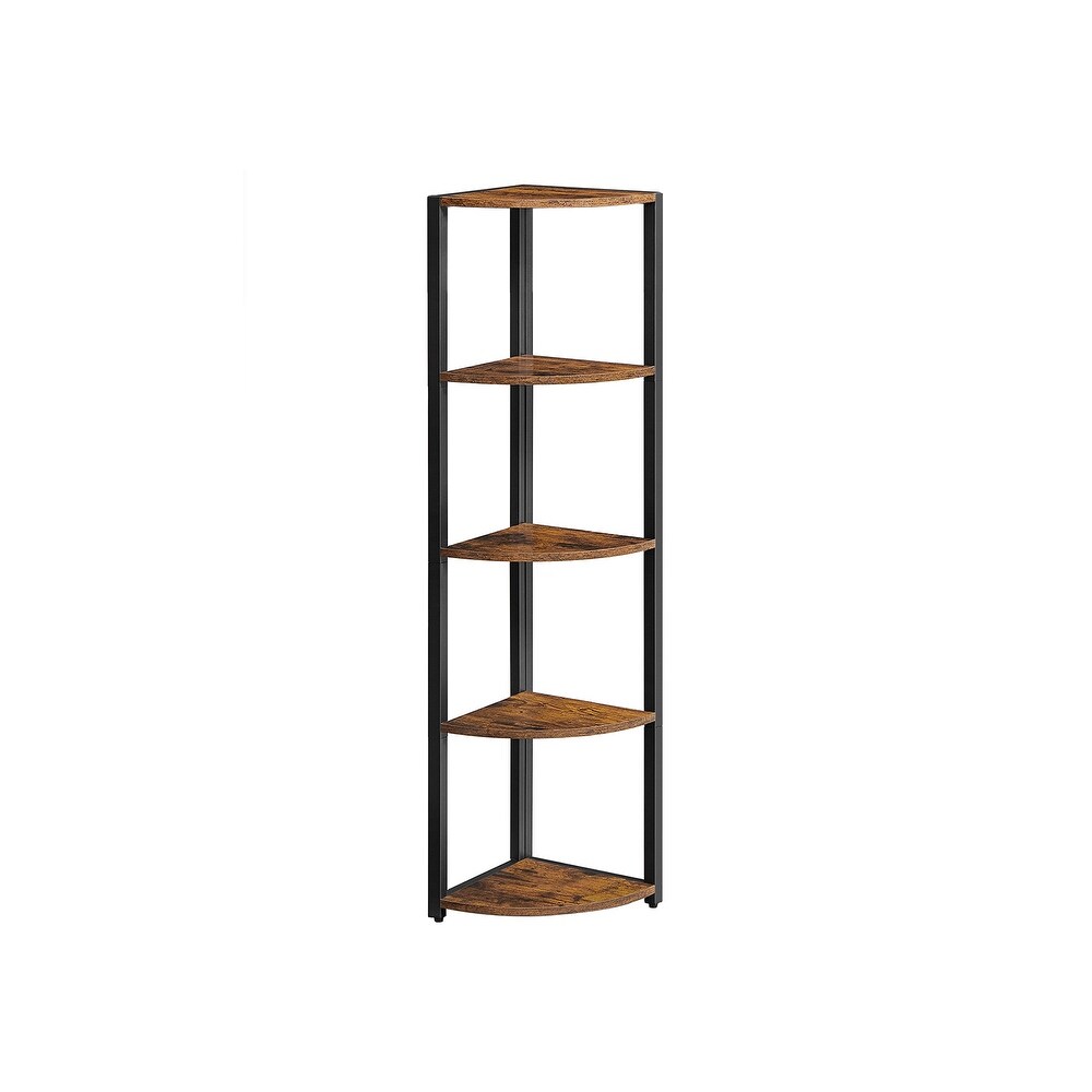 5 Tier Corner Shelf  Corner Bookshelf Small Bookcase  Tall Corner Storage Shelves   Rustic Brown and Black