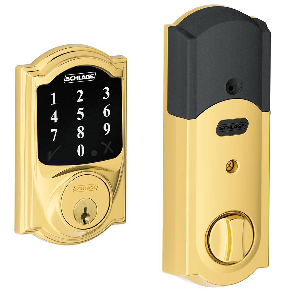 Schlage Camelot Bright Brass Electronic Connect Smart Deadbolt - Z-Wave Plus Enabled BE468 CAM 605