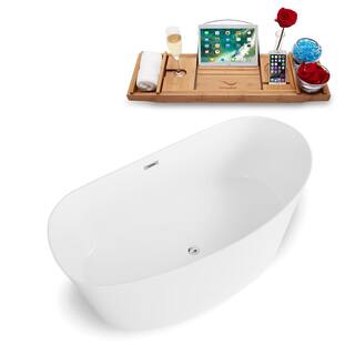 Streamline 67 in. Solid Surface Resin Flatbottom Non-Whirpool Bathtub in Glossy White K-98-67FSWHSS-FM