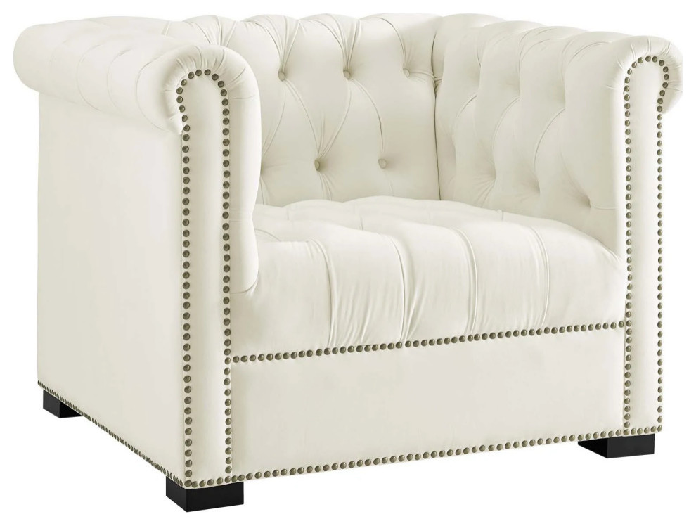 Rohan Ivory Performance Velvet Armchair   Transitional   Armchairs And Accent Chairs   by Peachtree Fine Furniture  Houzz