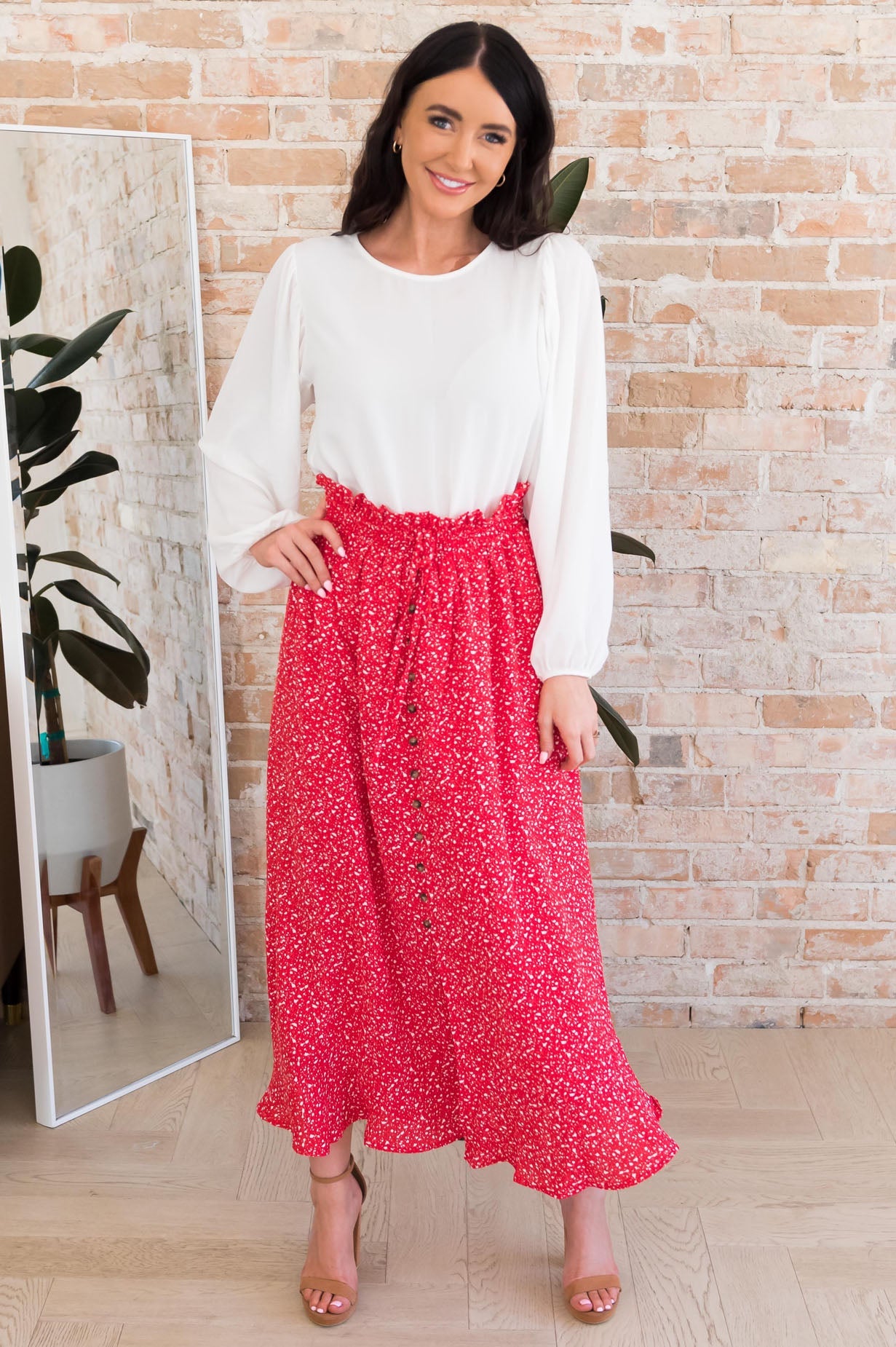 Spring Blooms Modest Button Skirt